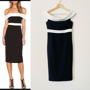 Bardot SIZE 6 black white contrast off the shoulder dress